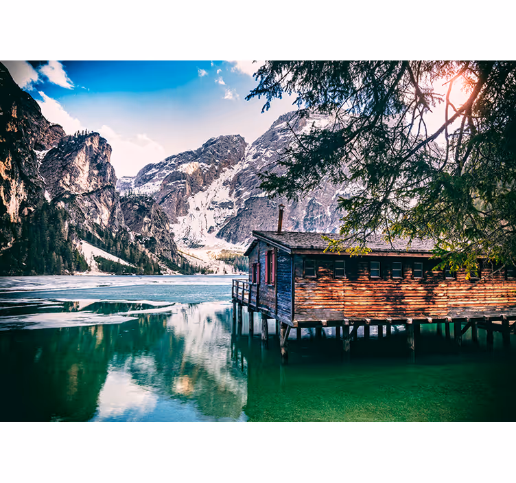 Tapisserie murale paysage vue sur le lac de montagne - TenStickers