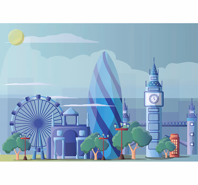 Tapisserie murale Londres illustration bleue infantile - TenStickers