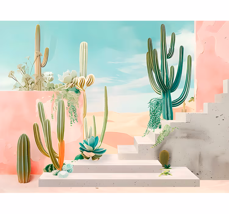 Tapisserie désert tons verts et rose - TenStickers