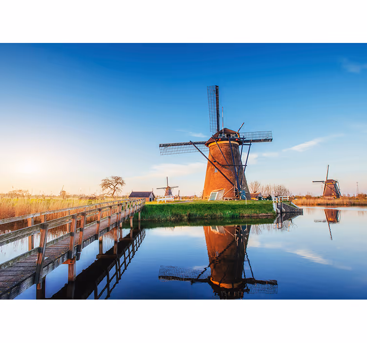 Tapisserie murale amsterdam paysage de moulin - TenStickers