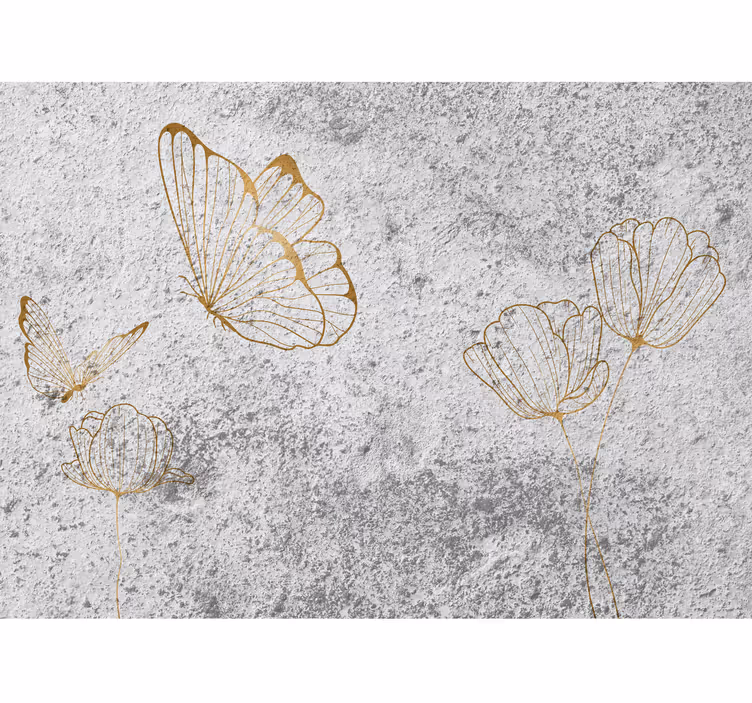 Papier peint motif Béton doré avec des papillons - TenStickers