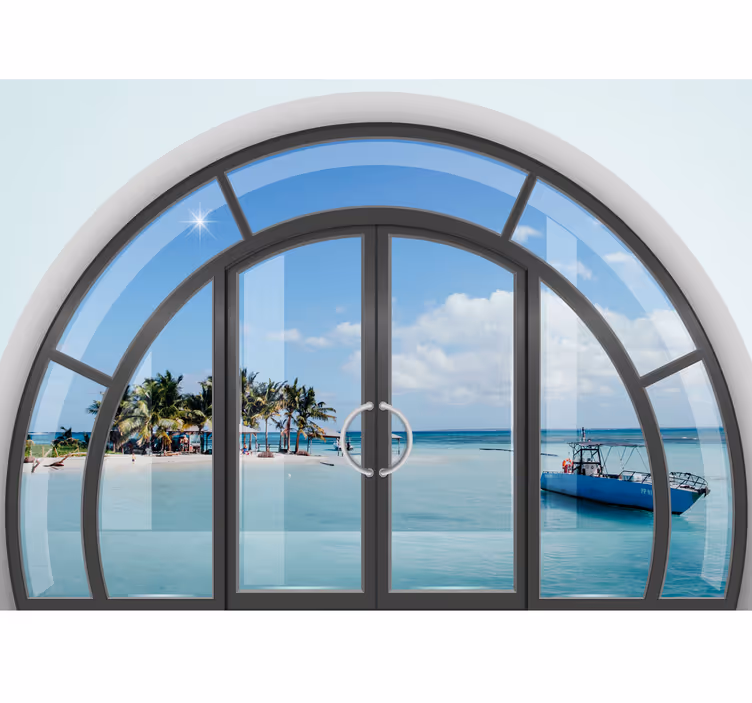 Papier peint 3D Paysage mer caraïbes fenetre - TenStickers