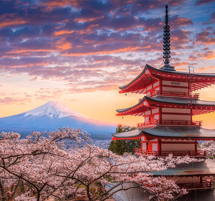 Papier peint mural montagne Mont fuji et bâtiments japonais - TenStickers