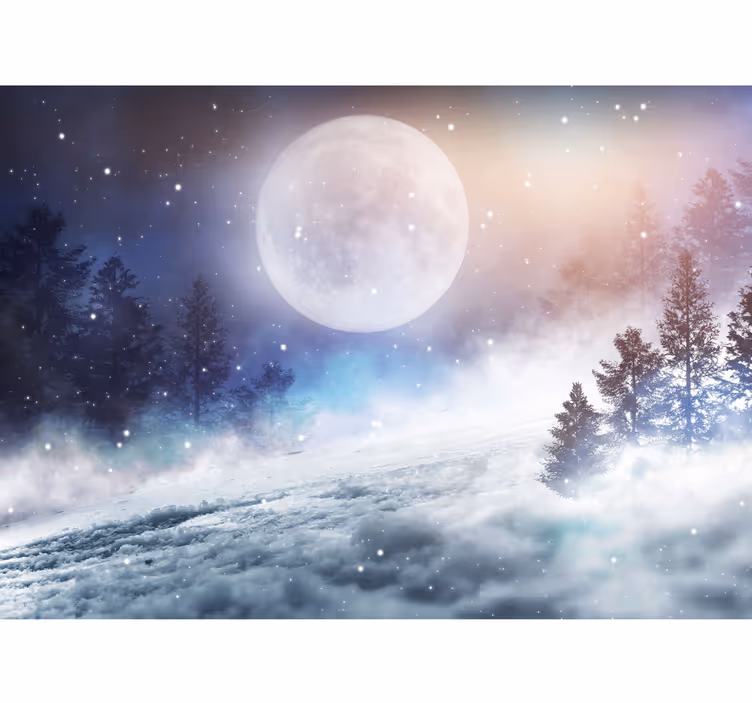 Tapisserie forêt fantastique avec pleine lune - TenStickers