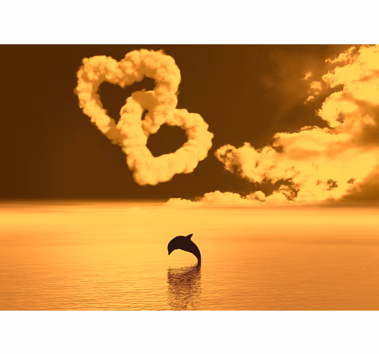 Papier peint mural amour Nuages et dauphins en forme de coeur - TenStickers