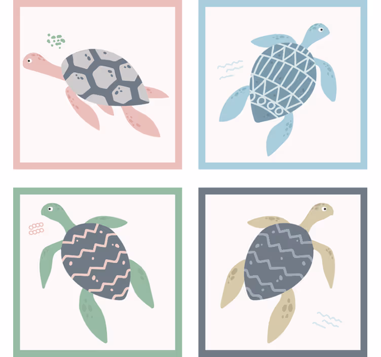 Ensemble de dessous de verre tortues couleurs douces - TenStickers