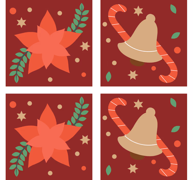 Sous verre noël motif poinsettia et cloche - TenStickers