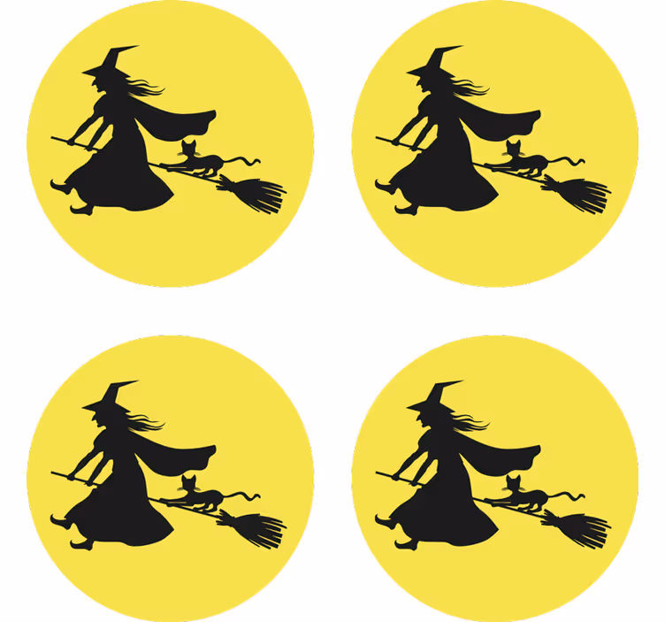 Sous verre halloween sorcière sur un balai - TenStickers