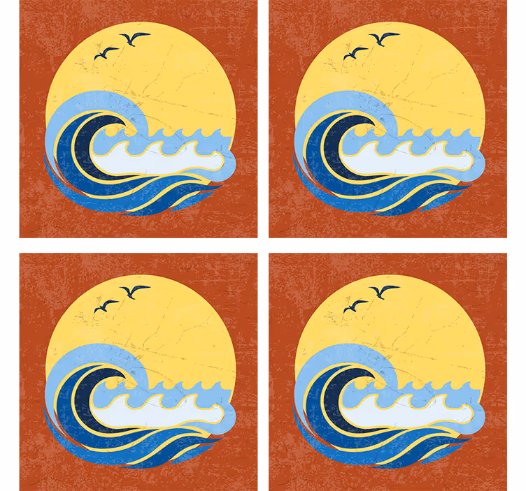 Sous verre geek design vagues au coucher de soleil - TenStickers