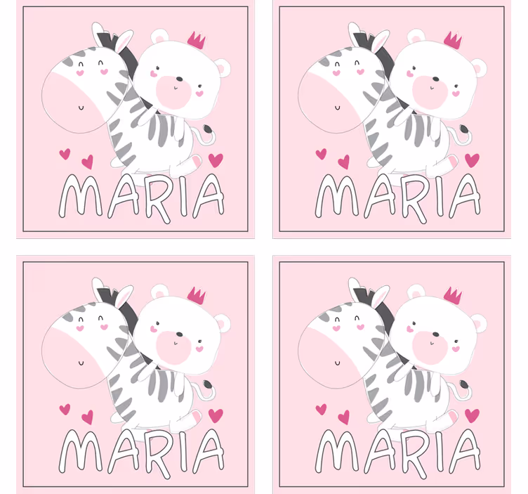 Dessous de verre Nom de bébé zèbre et ours - TenStickers