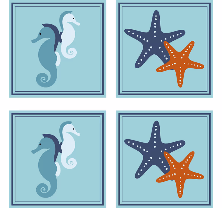 Sous verre vintage motifs hippocampe et étoile de mer - TenStickers
