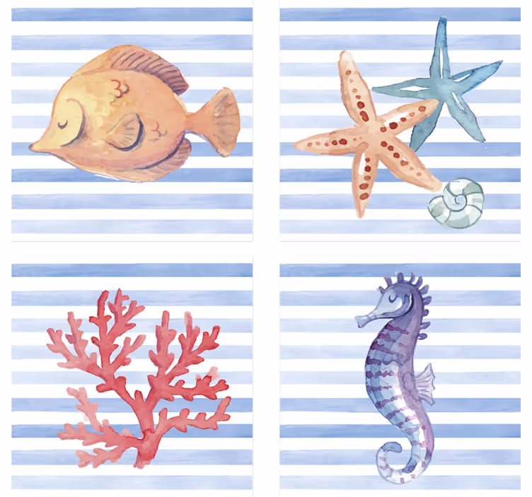 La vie marine aquarelle sous-verres de la vie marine - TenStickers