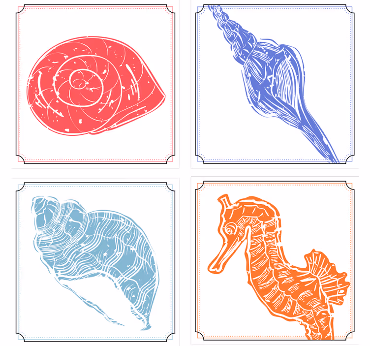 Sous verre geek illustrations de hippocampe et coquillage - TenStickers
