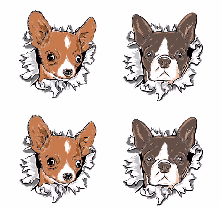 Sous verre geek visages de chihuahua et bulldog - TenStickers