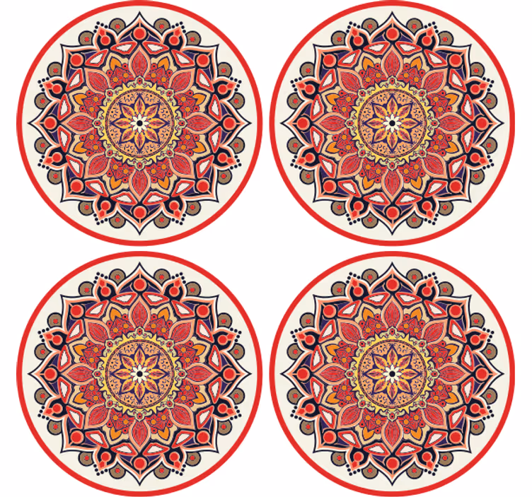 Sous-verres à sticker cachemire mandala de tons rouges - TenStickers