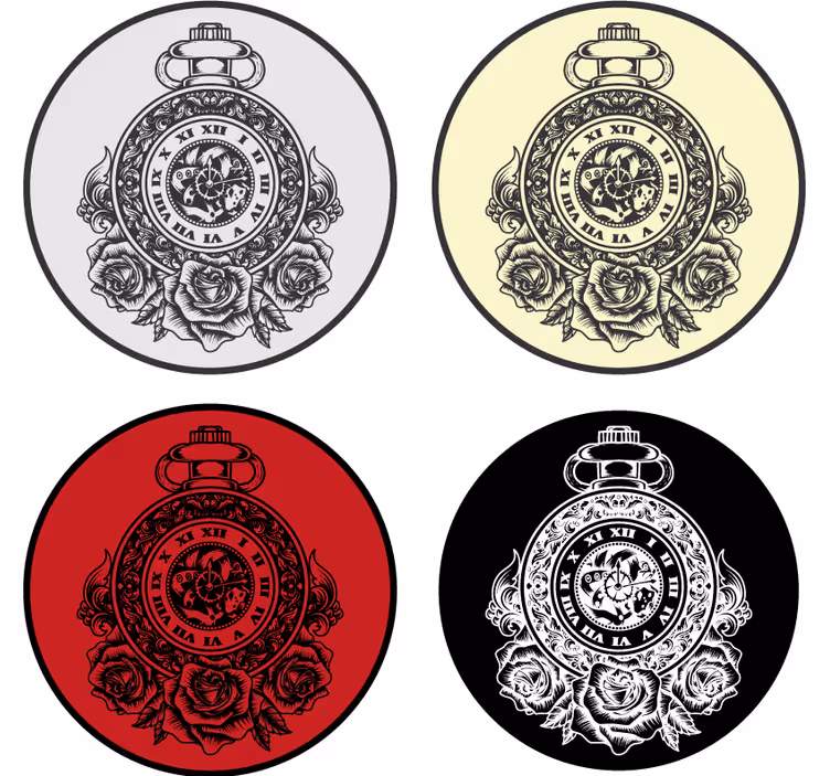 Sous verre vintage montre de poche et roses - TenStickers