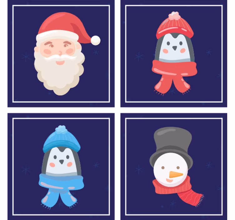 Sous verre noël visages de père noël et bonhommes de neige - TenStickers