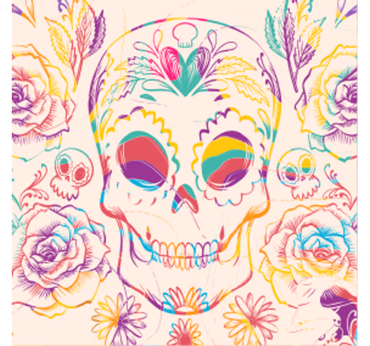 Sous verre halloween crâne floral coloré - TenStickers