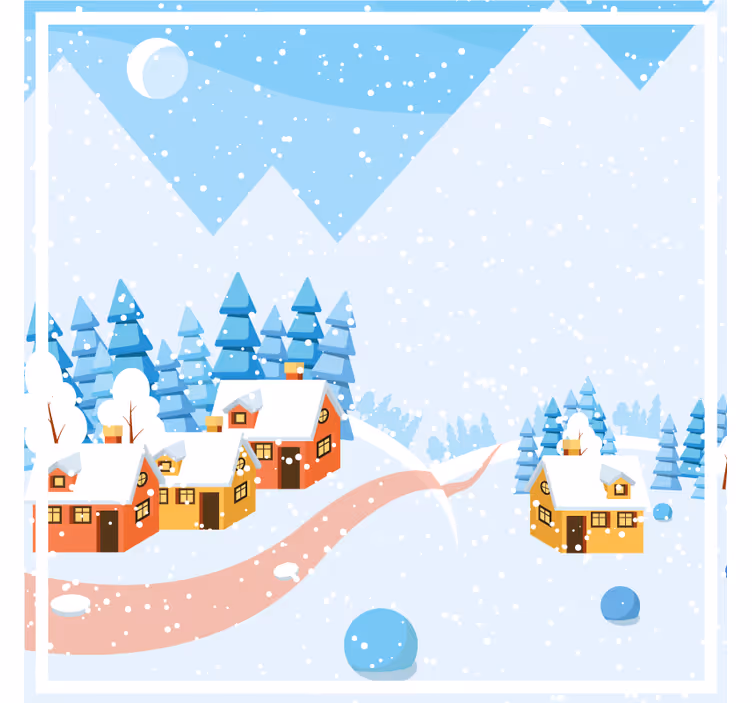 Sous verre noël scène de village enneigé - TenStickers