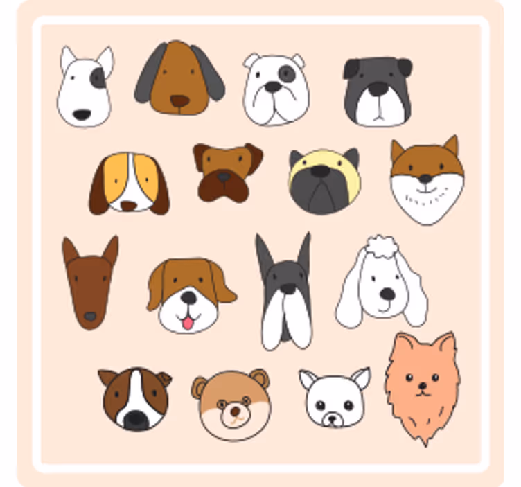 Dessous de verre moderne Races de chiens de dessin animé - TenStickers