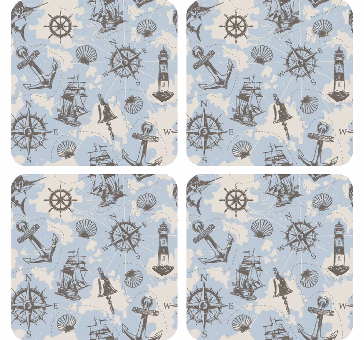 Sous verre vintage boussole nautique et phares - TenStickers