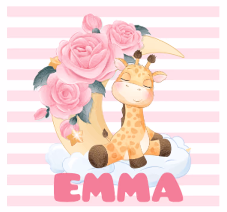 Sous verre personnalisable girafe avec croissant fleuri - TenStickers