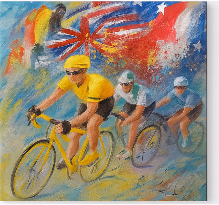 Tableau sports peinture de cyclistes - TenStickers