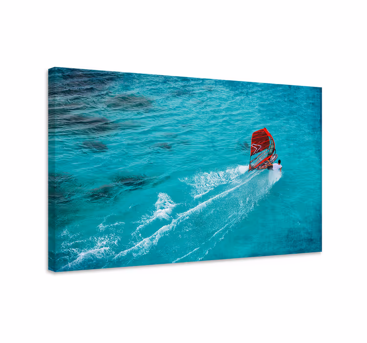 Tableau bleu windsurfeur sur l'eau - TenStickers