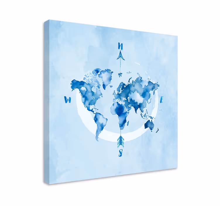 Tableau bleu planisphère aquarelle bleue - TenStickers