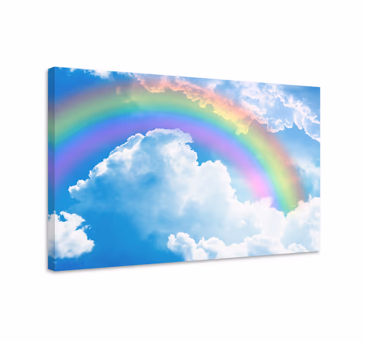 Tableau bleu arc-en-ciel dans un ciel bleu avec nuages - TenStickers