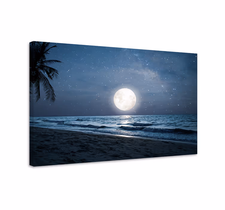 Tableau bleu clair de lune sur océan pleine lune - TenStickers