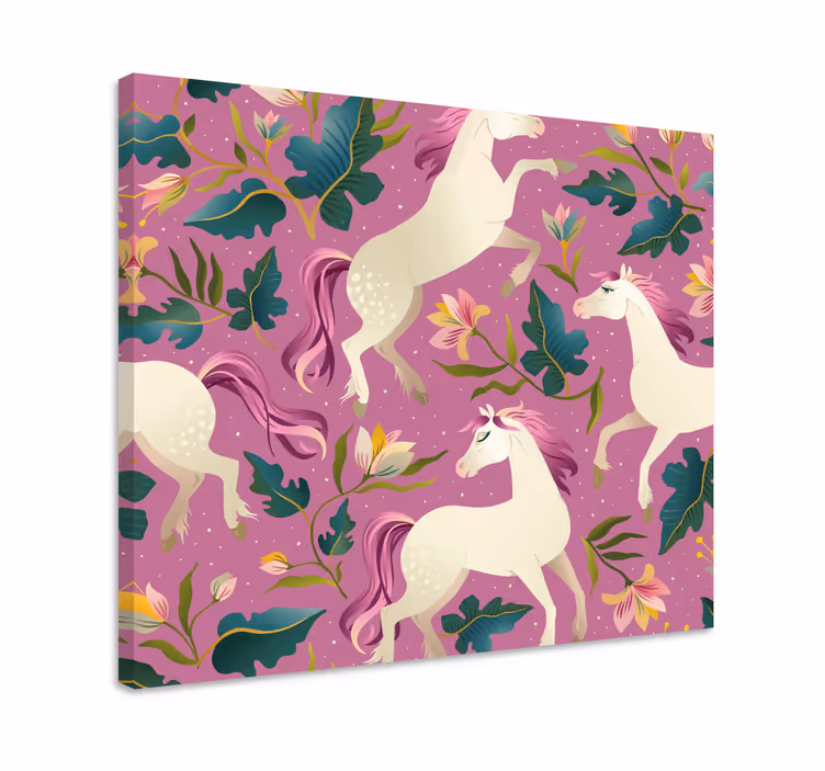 Tableau chevaux design floral et rose - TenStickers