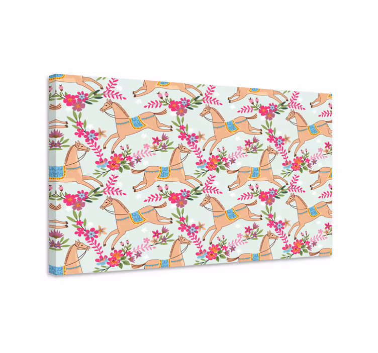 Tableau chevaux motif fleurs roses - TenStickers
