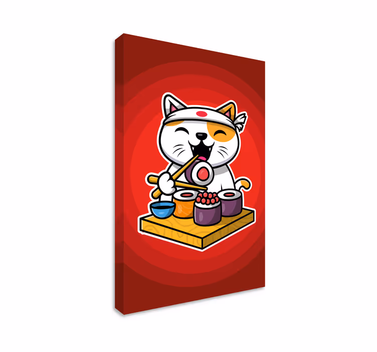 Tableau chat mignon mangeant des sushis - TenStickers
