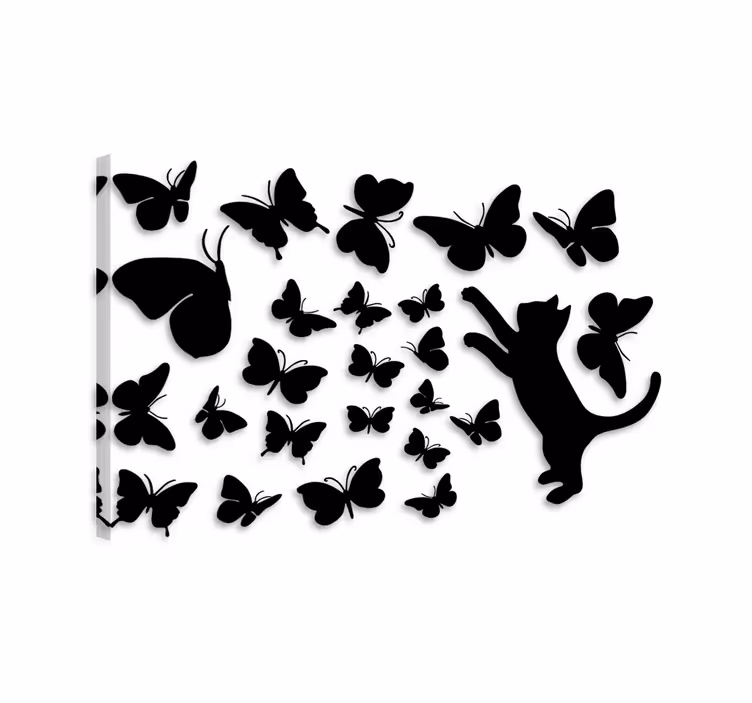 Tableau chat et papillons avec un chat chassant - TenStickers