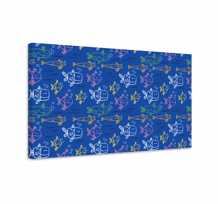 Tableau poissons animaux marins sur fond bleu - TenStickers