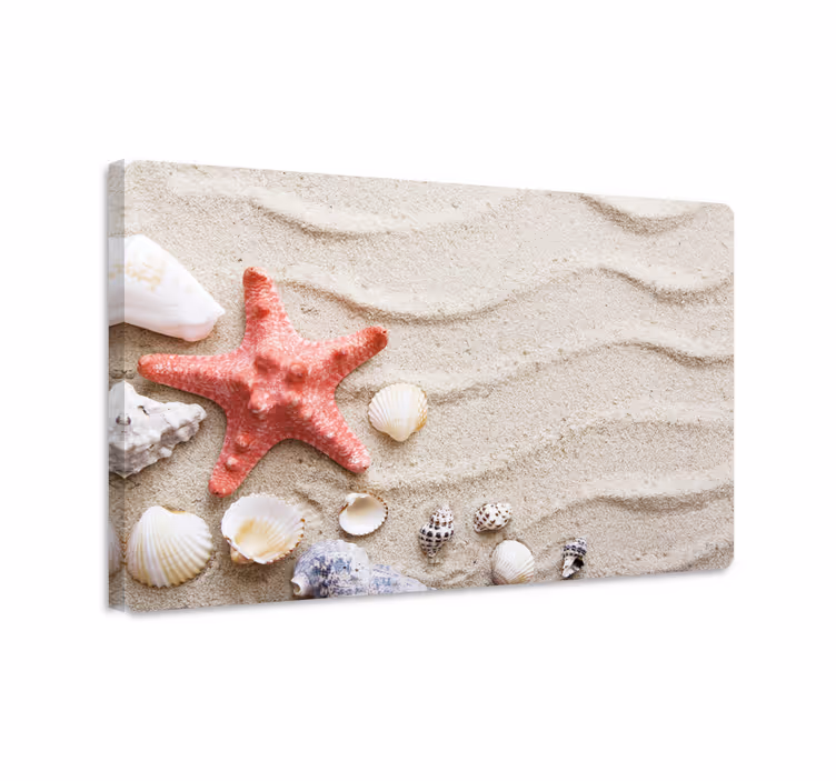 Tableau poissons étoiles de mer et coquillages sur sable - TenStickers