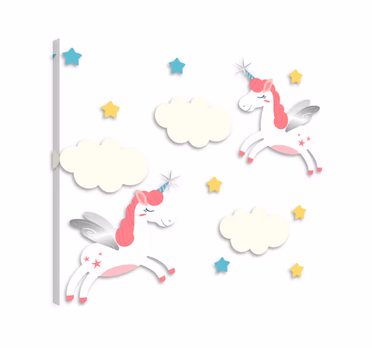 Tableau licorne nuages étoiles roses autocollant - TenStickers