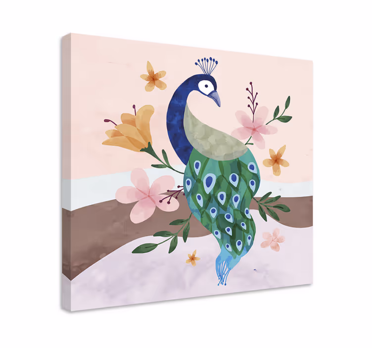 Tableau plume Paon avec des fleurs - TenStickers