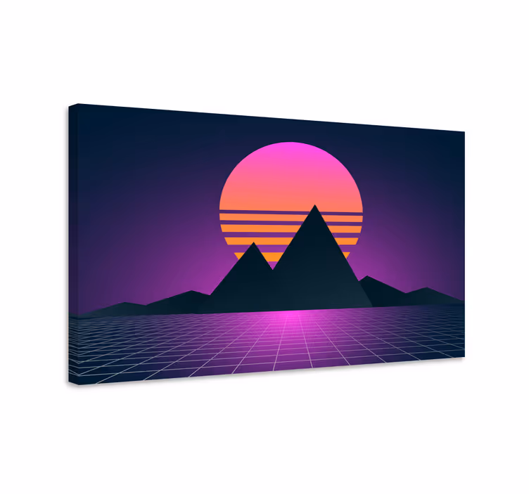 Tableau vintage paysage de montagne synthwave - TenStickers