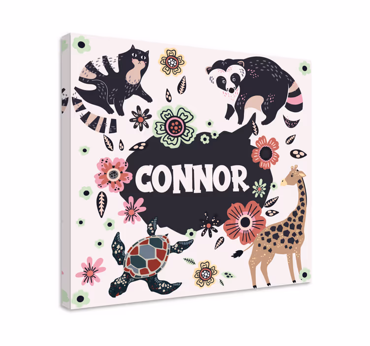 Tableau personnalisé Nom entouré d'animaux - TenStickers