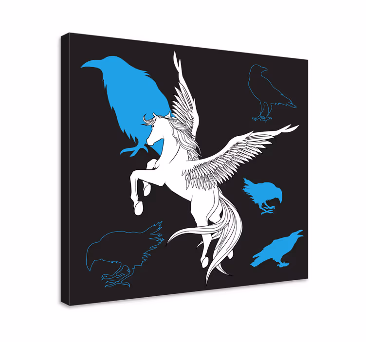 Tableau cheval Pégase et corbeaux - TenStickers
