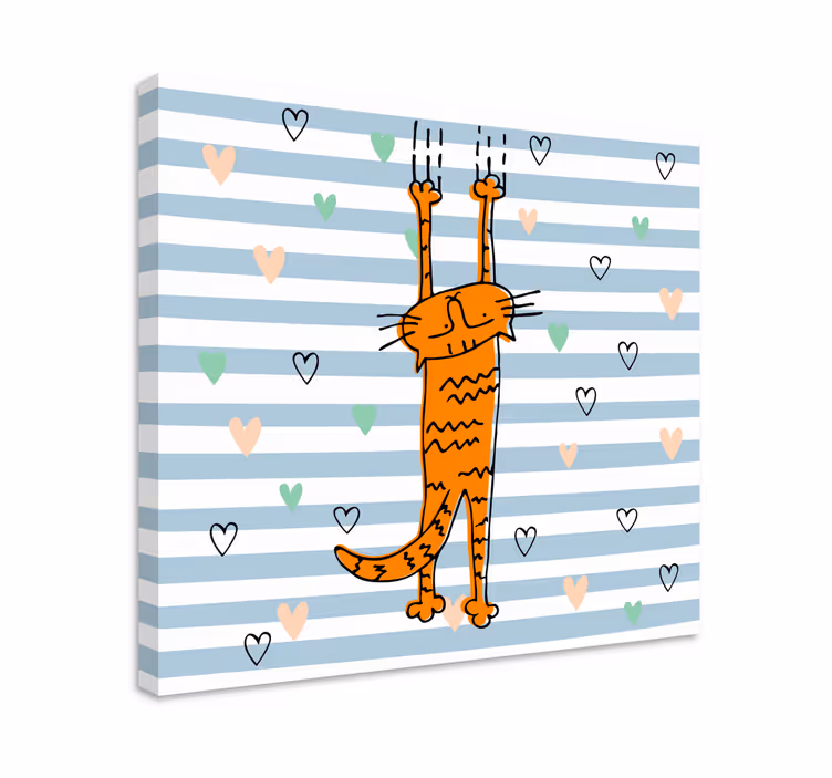Tableau chat de dessin animé avec des coeurs - TenStickers
