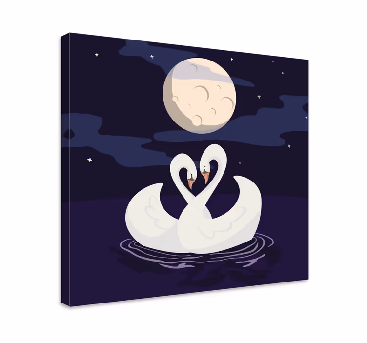 Tableau animaux cygnes étreignant la lumière de la lune - TenStickers