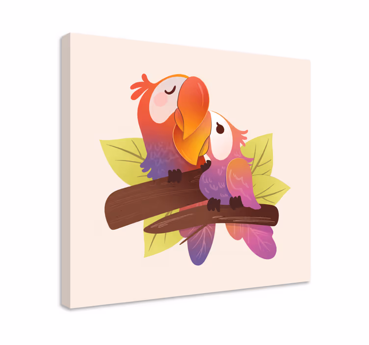 Tableau oiseaux Dessin animé amoureux rose - TenStickers