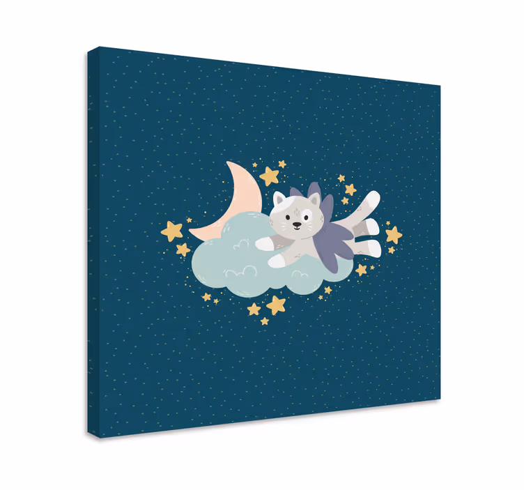 Tableau chambre bébé Chat et lune - TenStickers