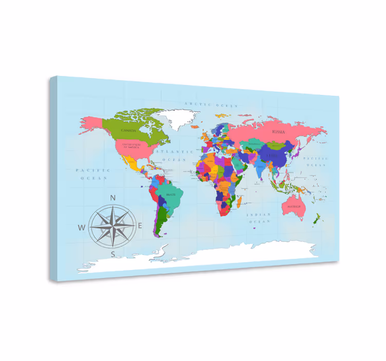 Tableau carte du monde Carte du monde bleu - TenStickers