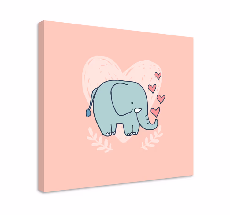 Tableau éléphant souffle cœurs avec sa trompe - TenStickers