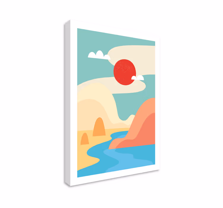 Tableau moderne Montagnes et rivière abstraites - TenStickers