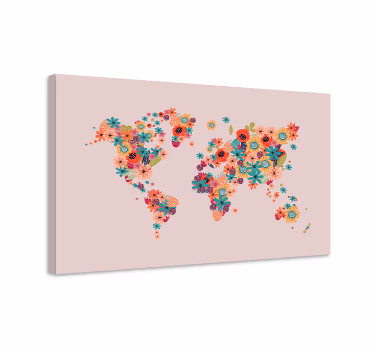 Tableau carte du monde Fleur de dessin animé - TenStickers